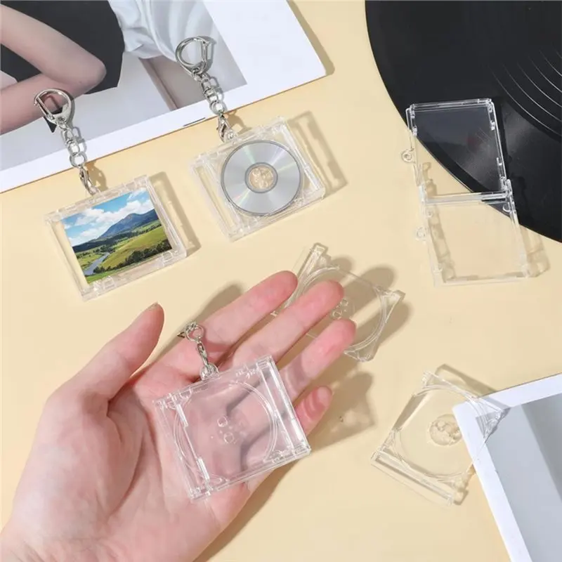 B03B-Cd Keychain 40 Pcs Clear Plastic Compact Disc Holder Case With Lobster Clasp, Cd Holder Keychain Album Cases