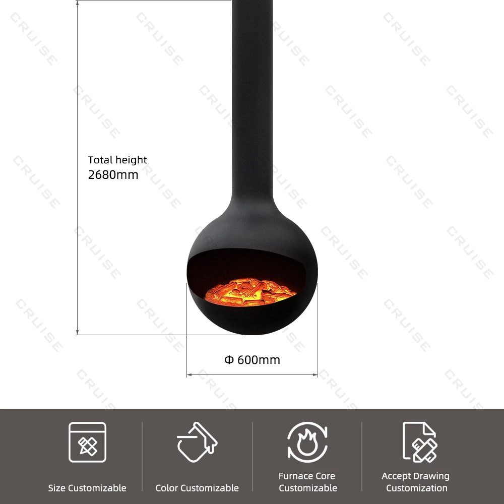 كروز صديقة للبيئة الحديثة فيلا تصميم السقف شنت محاكاة لهب 700 مللي متر ثلاثية الأبعاد التفتيت معلقة الموقد #4