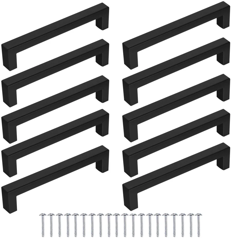 

10 PCs Furniture Handles Black Square Holes 128mm/160mm Modern Cabinet Drawer Handles