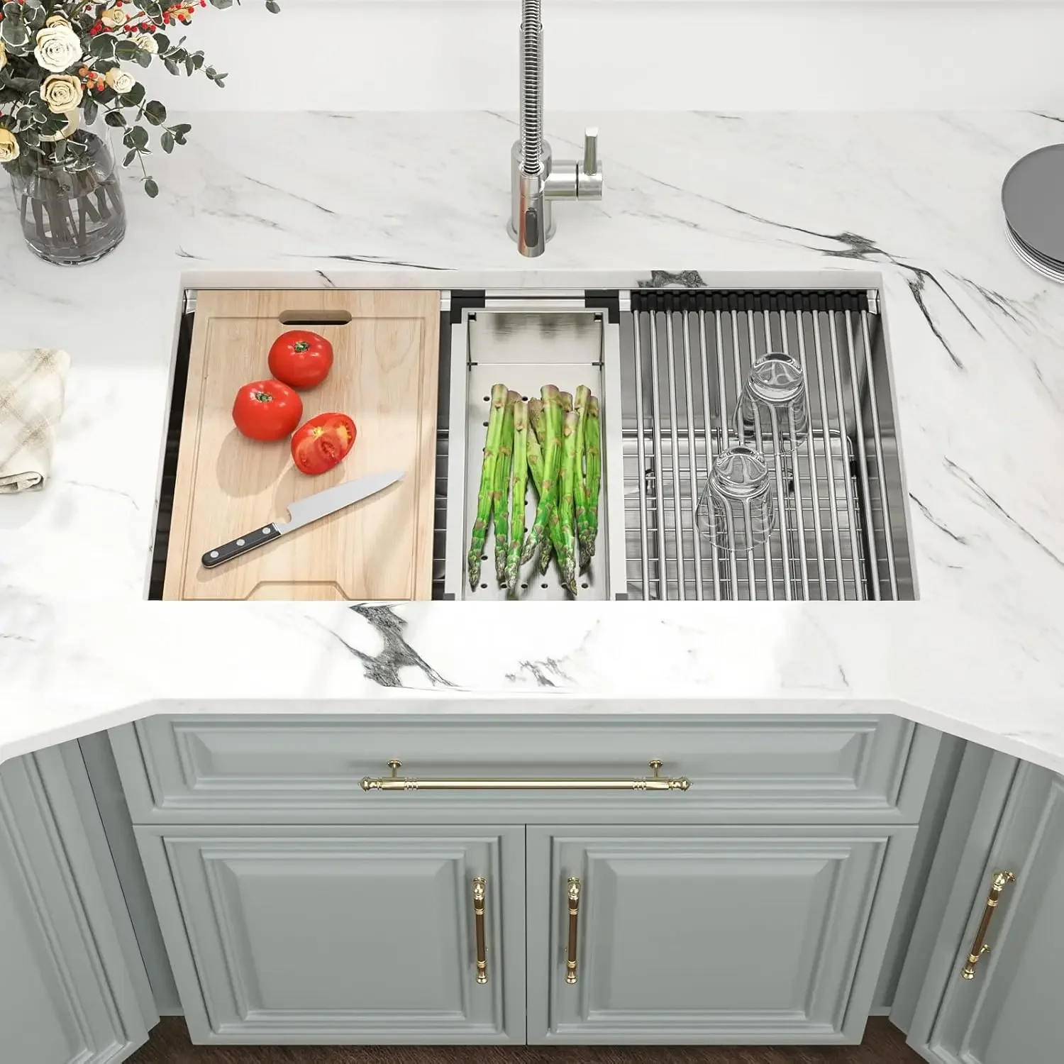 32 Kitchen Sink  Workstation - Kichae 32x19 Undermount Kitchen Sinks Ledge Workstation