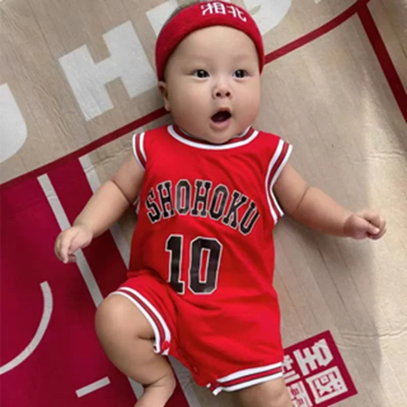 0 To 3 Years Baby Bodysuit Slam Dunk Jersey Shohoku Sakuragi Basketball Jersey Jumpsuit Anime Kids Cosplay Uniform Set Costume