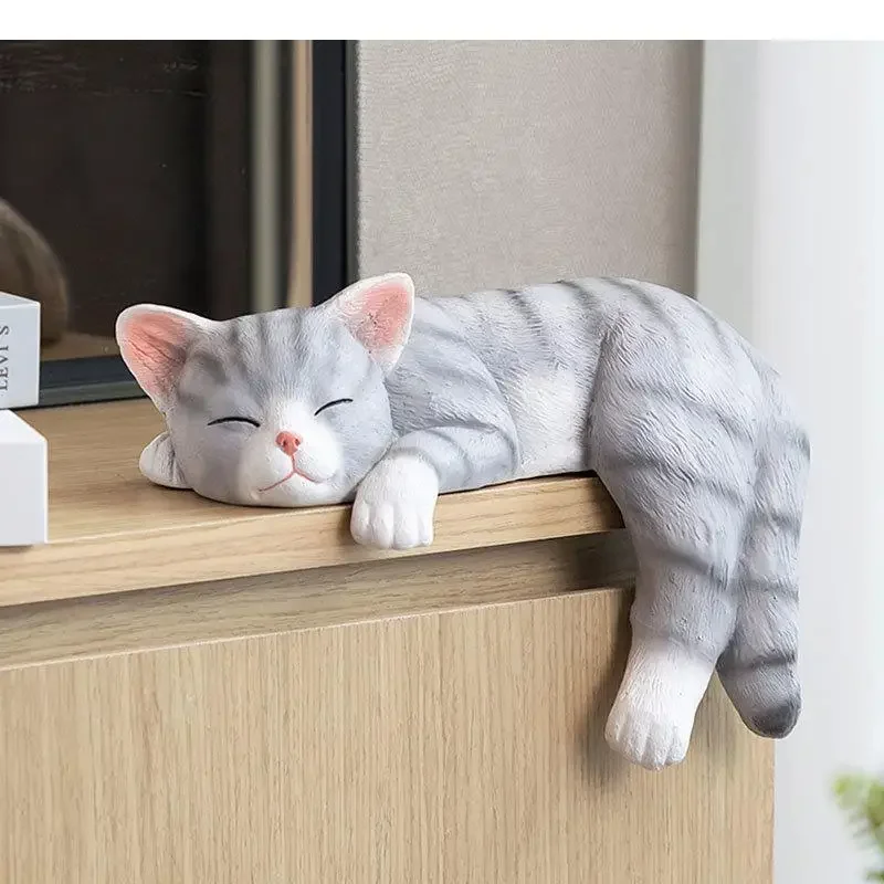 Cute Striped Grey Sculpture Desk Decoration Ornaments Lovely Laziness Sleeping Statue Resin Crafts Modern Home Decor