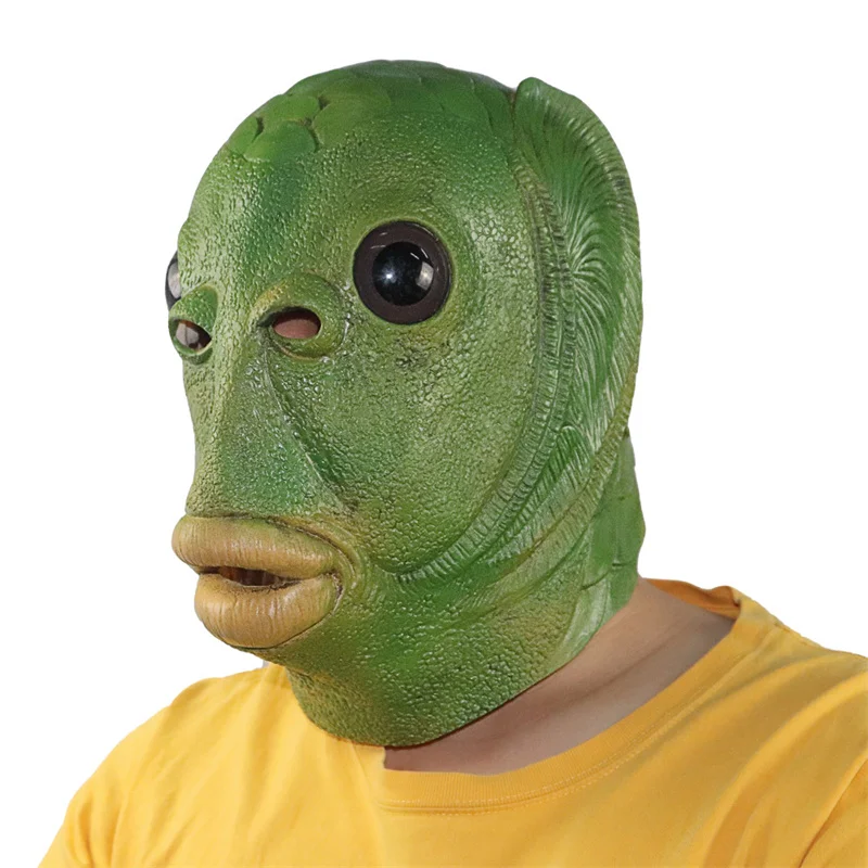 Adult Funny Ugly Green Fish Mask Latex Cosplay Party Halloween Alien Headwear Party Horror Spoof Supplies