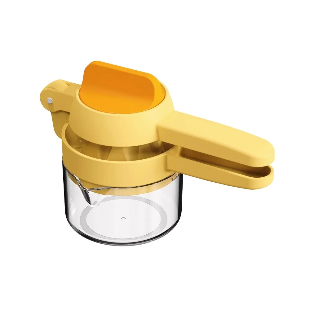 Hand-operated Rotary Manual Lemon Juicer with Juice Storage Cup Labor Saving Orange Squeezer Plastic V-shaped Guide Nozzle