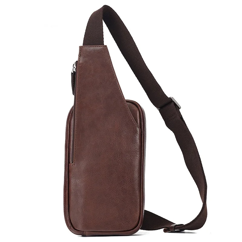 

New motorcycle trend leather chest bag men's casual sports shoulder bag cowhide retro crossbody bag for men