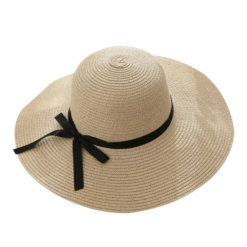 Chapéu de palha dobrável para mulheres, boné de sol de praia, protetor UV, boné de viagem, senhora, fêmea, simples, meninas flexíveis, verão, novo