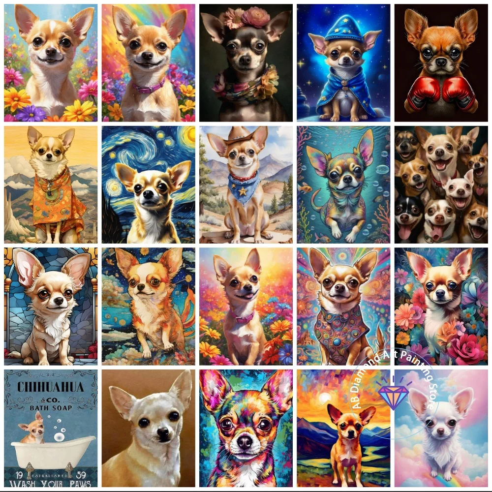 

Cute Chihuahua Animal AB Diamond Painting Kit Square Round Diamond 5D DIY Cross Embroidery Handmade Art Gift Home Decoration