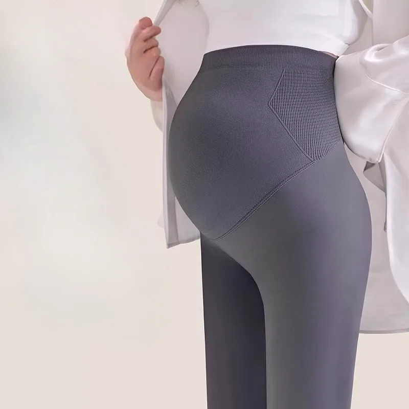 Leggings con dobladillo de maternidad, diseño grueso de invierno, estampado, soporte para embarazo, banda para el vientre, pantalones de Yoga para levantamiento de glúteos