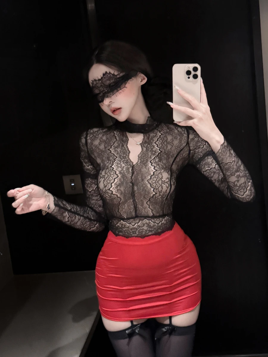 Sexy Pure Desire Lace Underwear OL Secretary  Skirt Cosplay Uniform Seductive Date Nightgown Set Women's Fashion