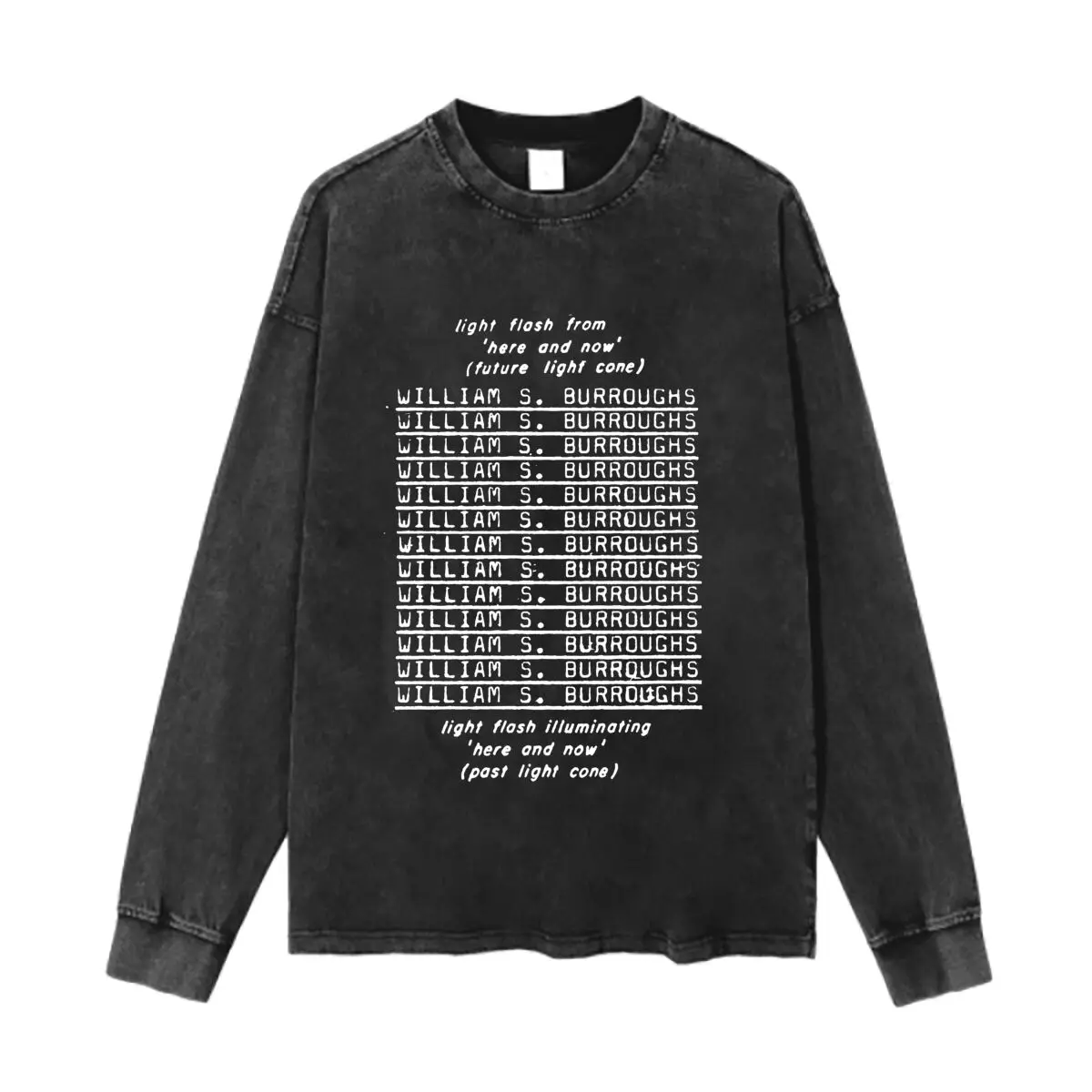 William S. Burroughs Light Cone Text Washed Vintage Long Sleeves Cotton Tee Shirt Solid O Collared For Men's And Women's