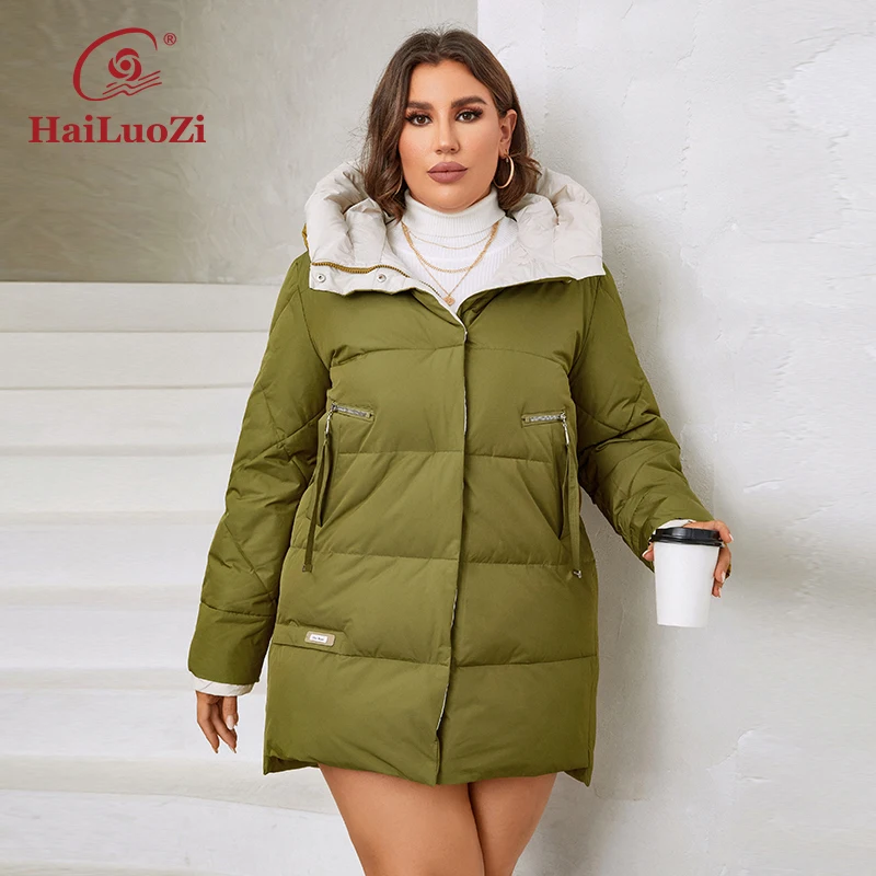 HaiLuoZi 2023 New Plus Size Women Winter Jacket XL-6XL Thick Female Outwear Slant Pockets High-quality Quilted Women\'s Coat 1115