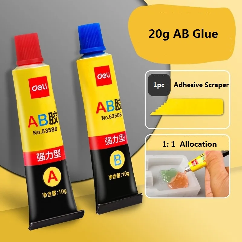 Deli 4g AB Glue Super Liquid Adhesive Repair Glass Metal Wood Rubber Strong Curing Waterproof Office Supply Home Decoration Tool