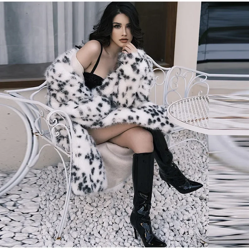 Women's Long Coats Leopard Printed Lapel Full Sleeve Faux Fur Coat Autumn Winter Lady Panelled Loose Warm Jackets New Outerwears