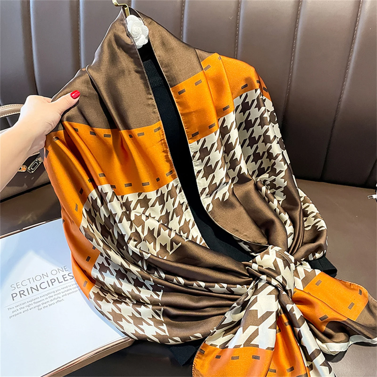 180*90cm Neckerchief Ladies Sunscreen Scarves Popular Print Silk Fashion Satin Beach Towel Luxury bandanna muffler Shawl