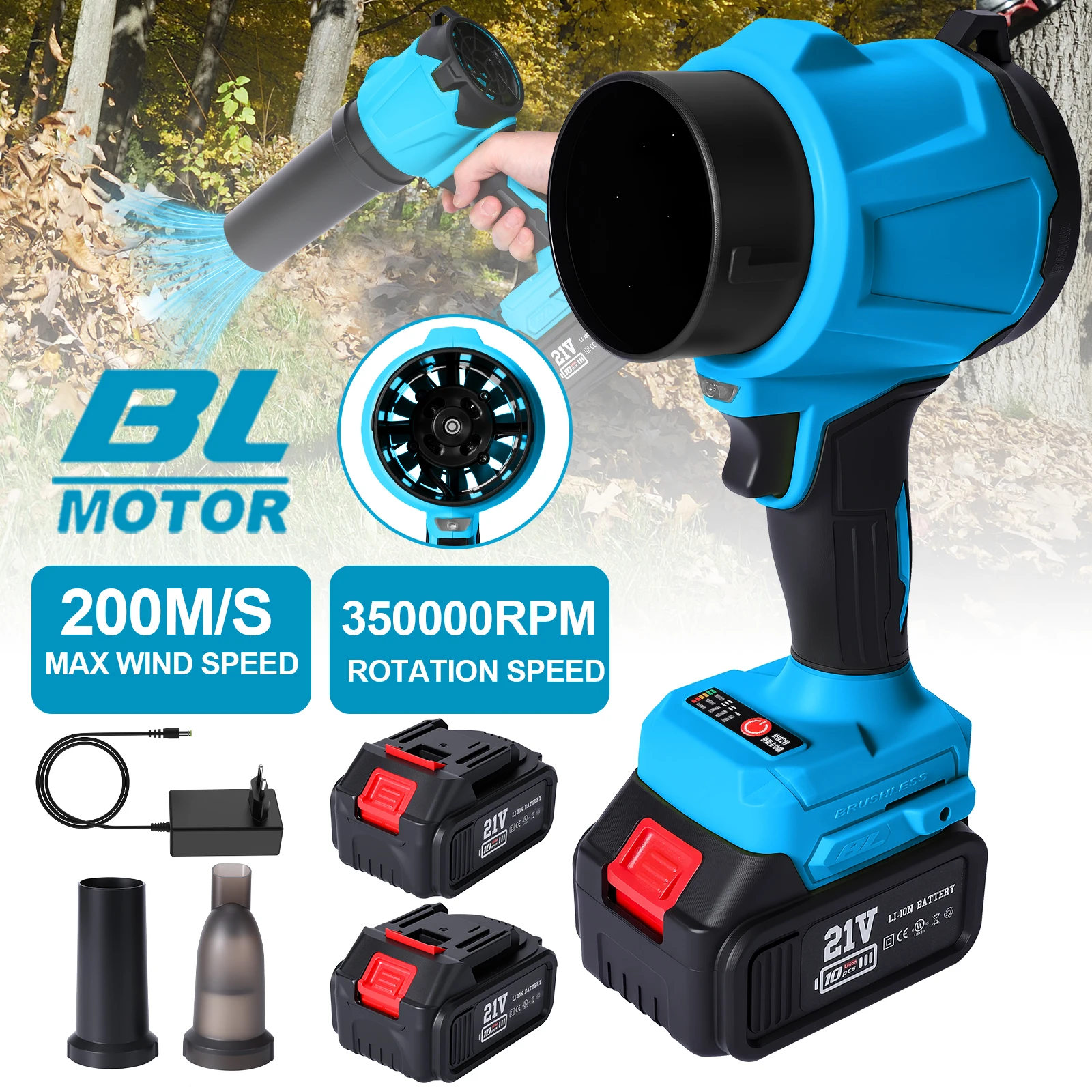 Sèche-cheveux électrique sans balais 350000 tr/min, ventilateur à turbine à aspiration portatif, compatible avec les batteries Makita 21V