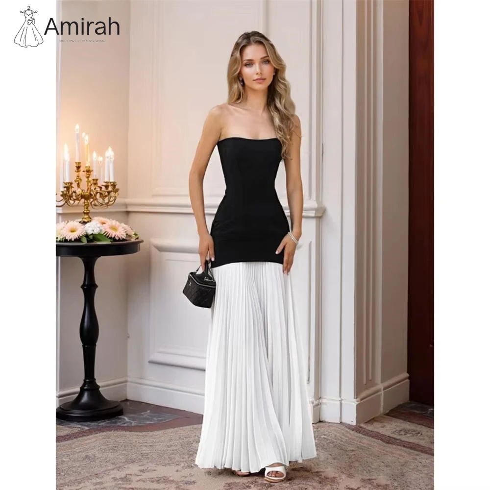 

Amirah Шифоновые вечерние платья трапециевидной формы Женские элегантные платья для особых мероприятий Свадебное платье Черно-белый комплект из двух предметов для выпускного вечера