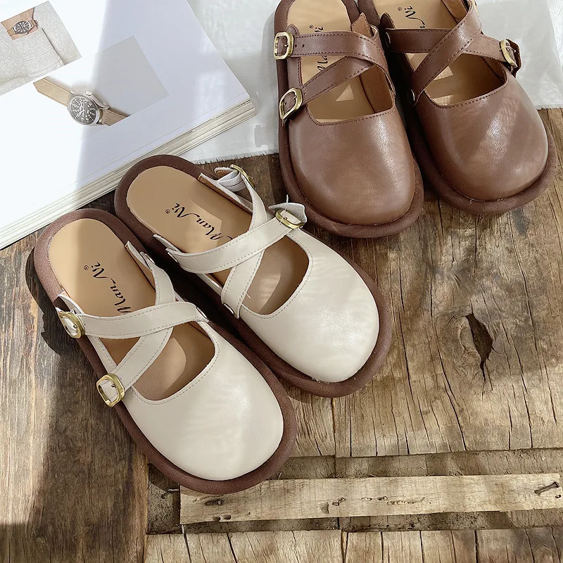 Careaymade-Genuine leather slippers women\'s literature art sandals simple belt buckle women\'s shoes soft bottom summer sandals