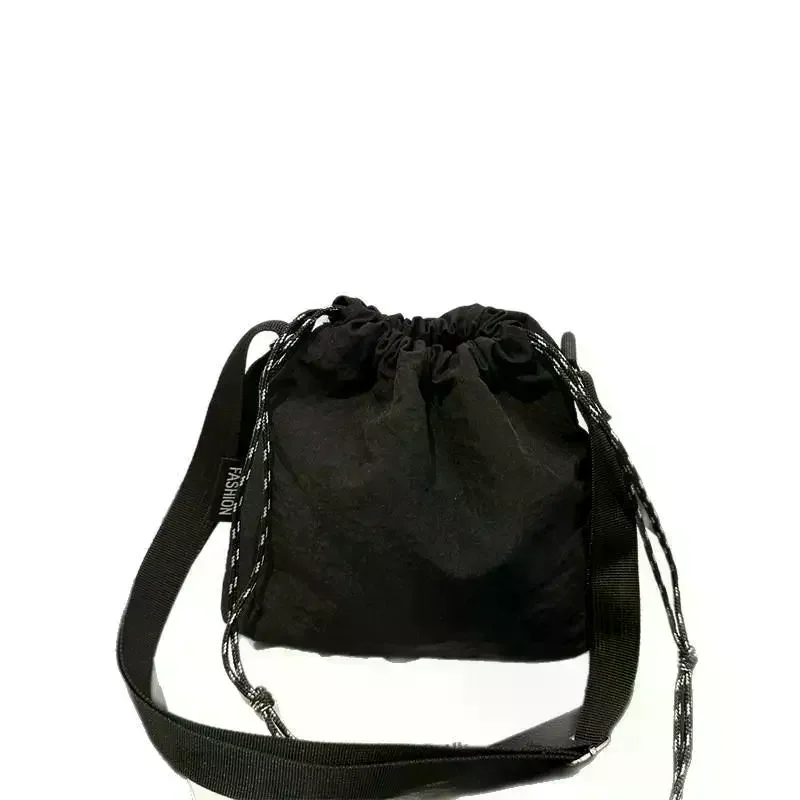 Nylon Drawstring Crossbody Bag With Cute Plush Charm Adjustable Strap For Daily Shopping Travel - view 3