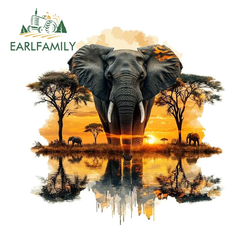 EARLFAMILY Elephant Forest Africa Landscape Silhouettes Car Stickers Delicate Window Decals Occlusion Scratch Car Styling