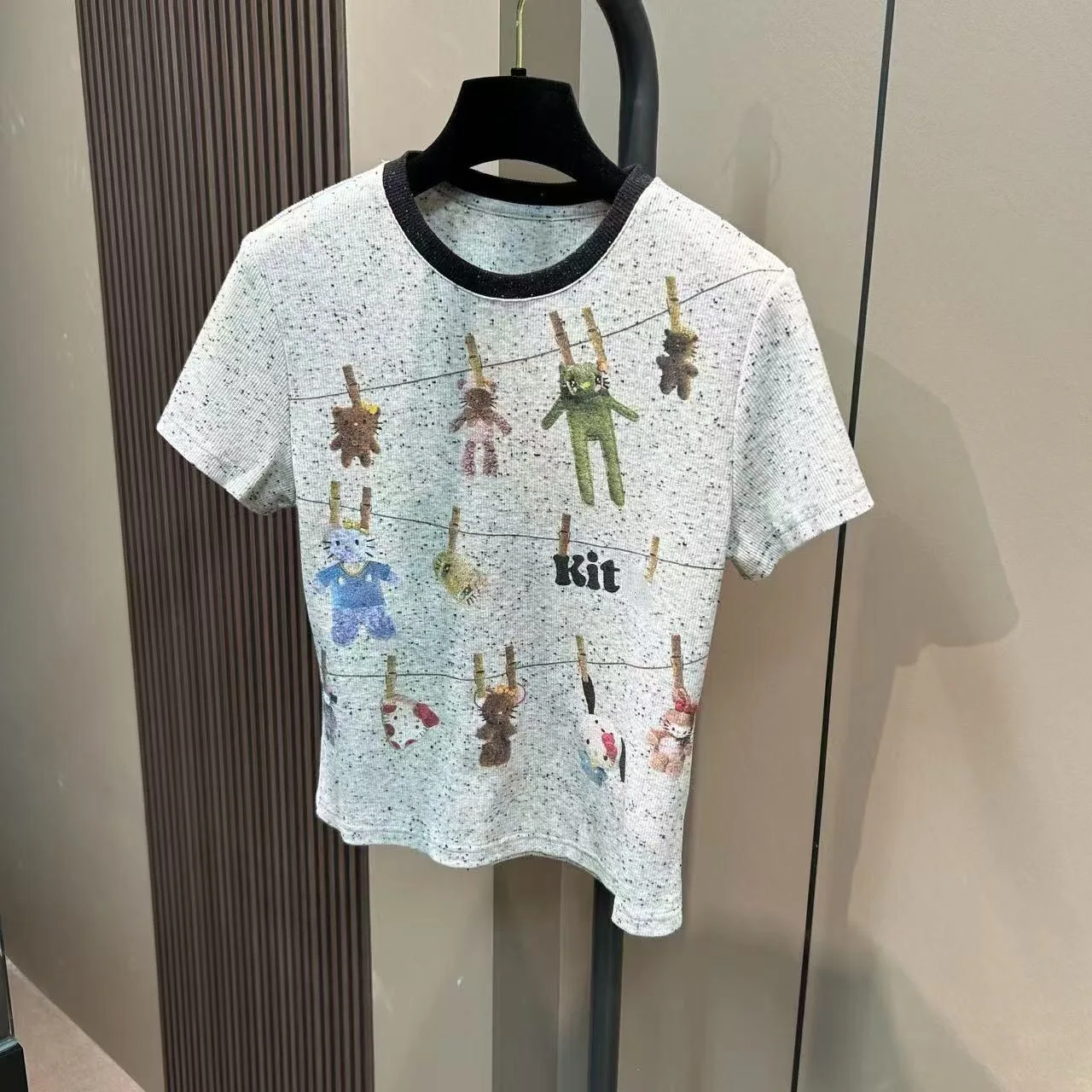 Cute Bear Print Short Sleeve T-Shirt Women's Casual Short Style Top Fashionable Summer Cotton Polyester Blend round Neck Tee