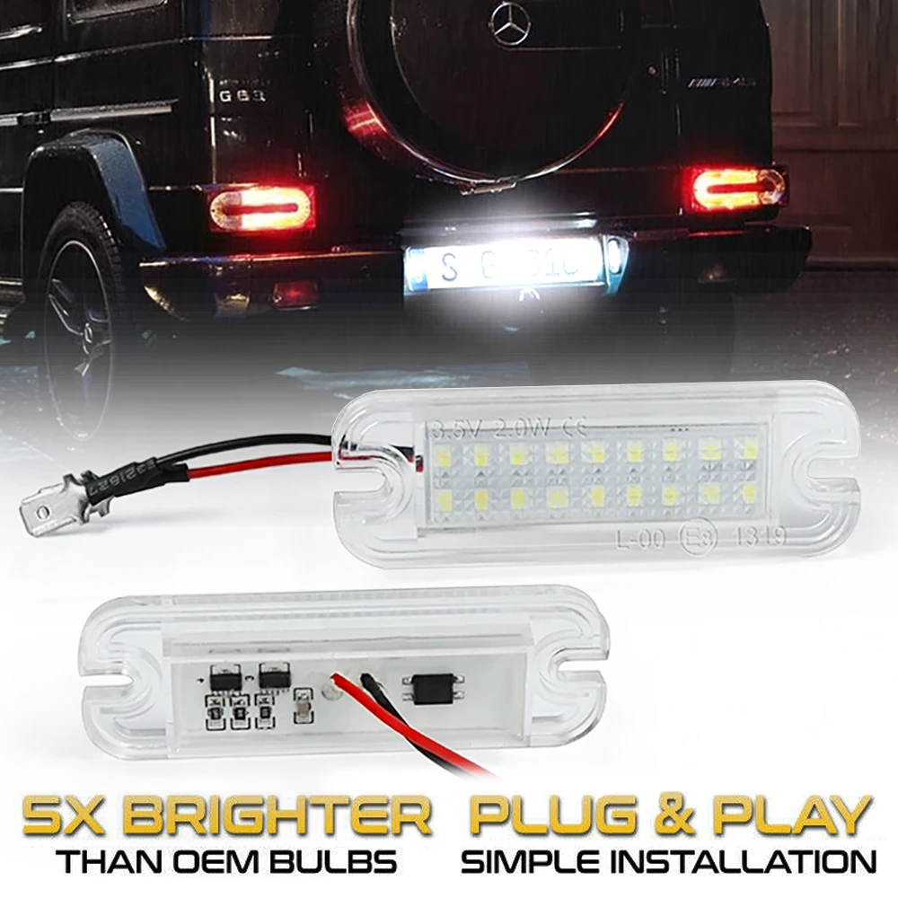 

2Pcs LED License Plate Lights for Mercedes Benz W463 G500 G55 AMG G550 Canbus Error Free Car Rear Tag Lights Auto Parking Lamps