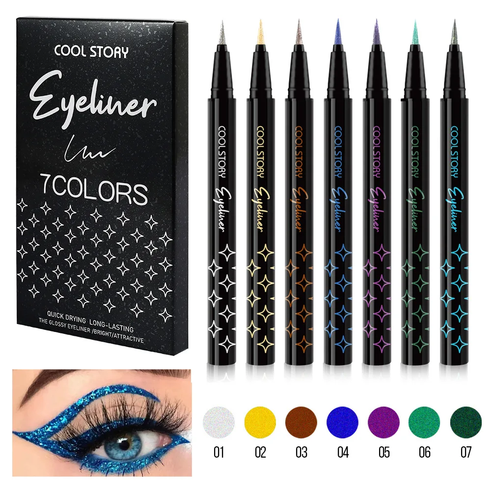 conjunto-de-7-canetas-delineadoras-brilhantes-secagem-rapida-A-prova-d'Agua-longa-duracao-para-maquiagem-de-olhos-em-festas-palcos-festivais-e-uso-diario-cores-vibrantes-presentes