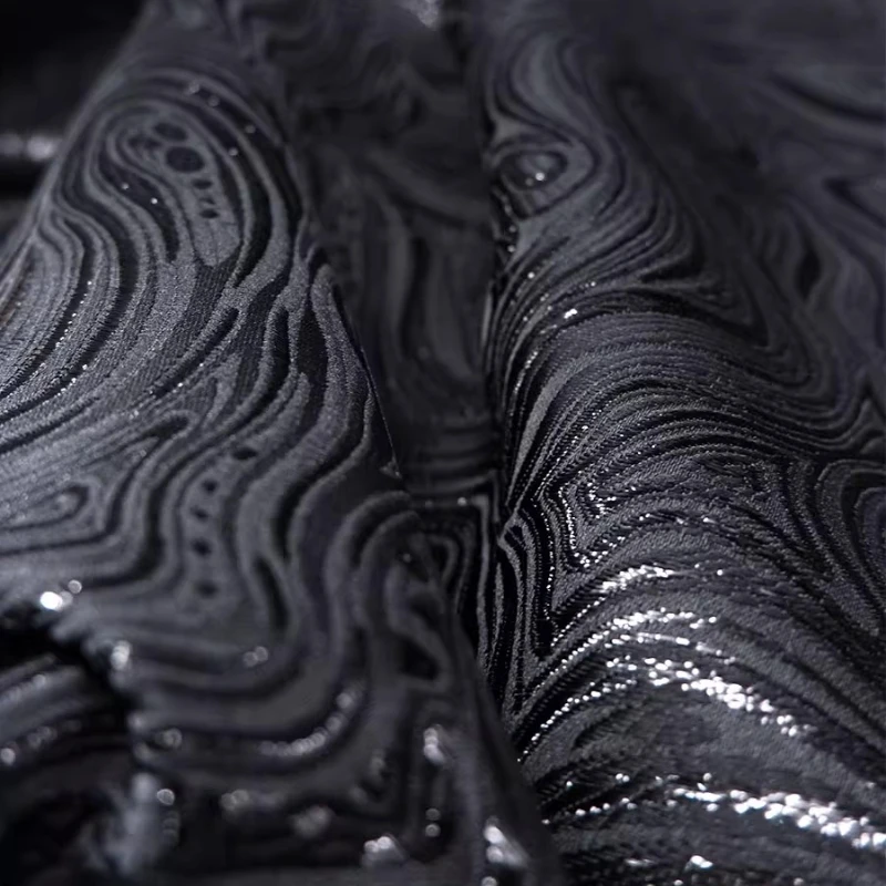 

Black Shiny Wave Stripe Jacquard Fabric Handmade Sewing DIY Doll Clothing Coat Skirt Material Designer Textile Crafts Material