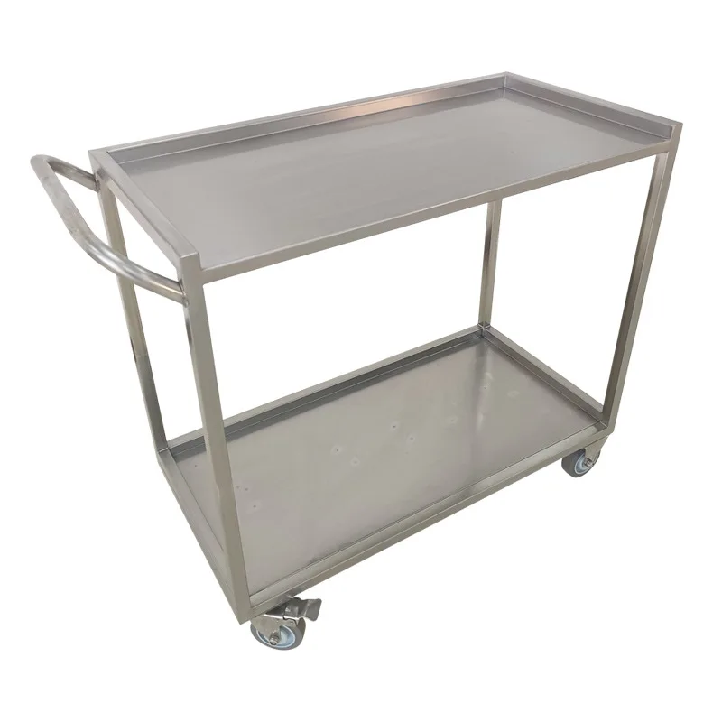 2 Layers Stainless Steel Trolley Commercial Heavy Duty Mobile Hotel Room Service Utility Cart