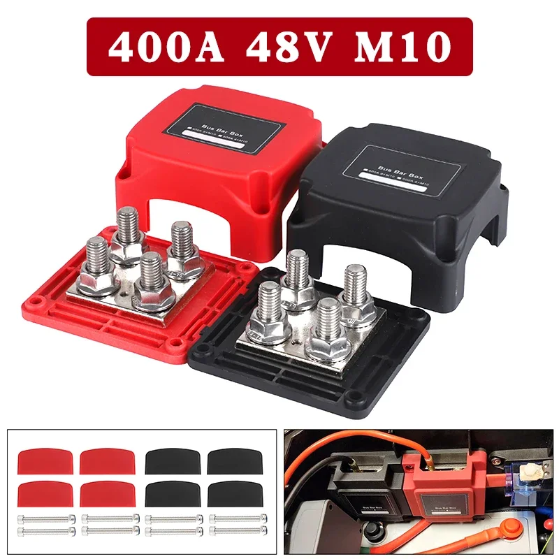 M10 Stud Busbar Car Ferry Battery Negative Terminal Red Black with Cover 4 X 3/8 