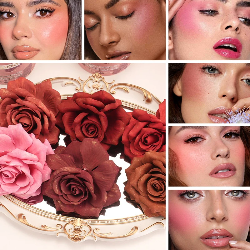 3D Rose Blush Highlighter Naturally Enhances Complexion Small Petal Nude Makeup Easy To Color Long Lasting Women Facial Makeup