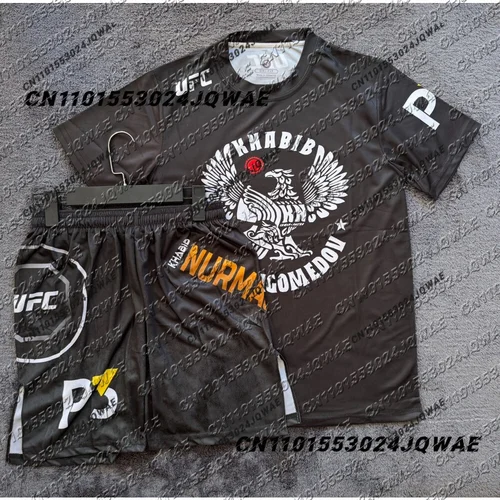 UFC 229 Top Fighters Khabib Nurmagomedov combate camiseta pantalones cortos hombres secado rápido correr lucha Jujutsu conjunto de entrenamiento