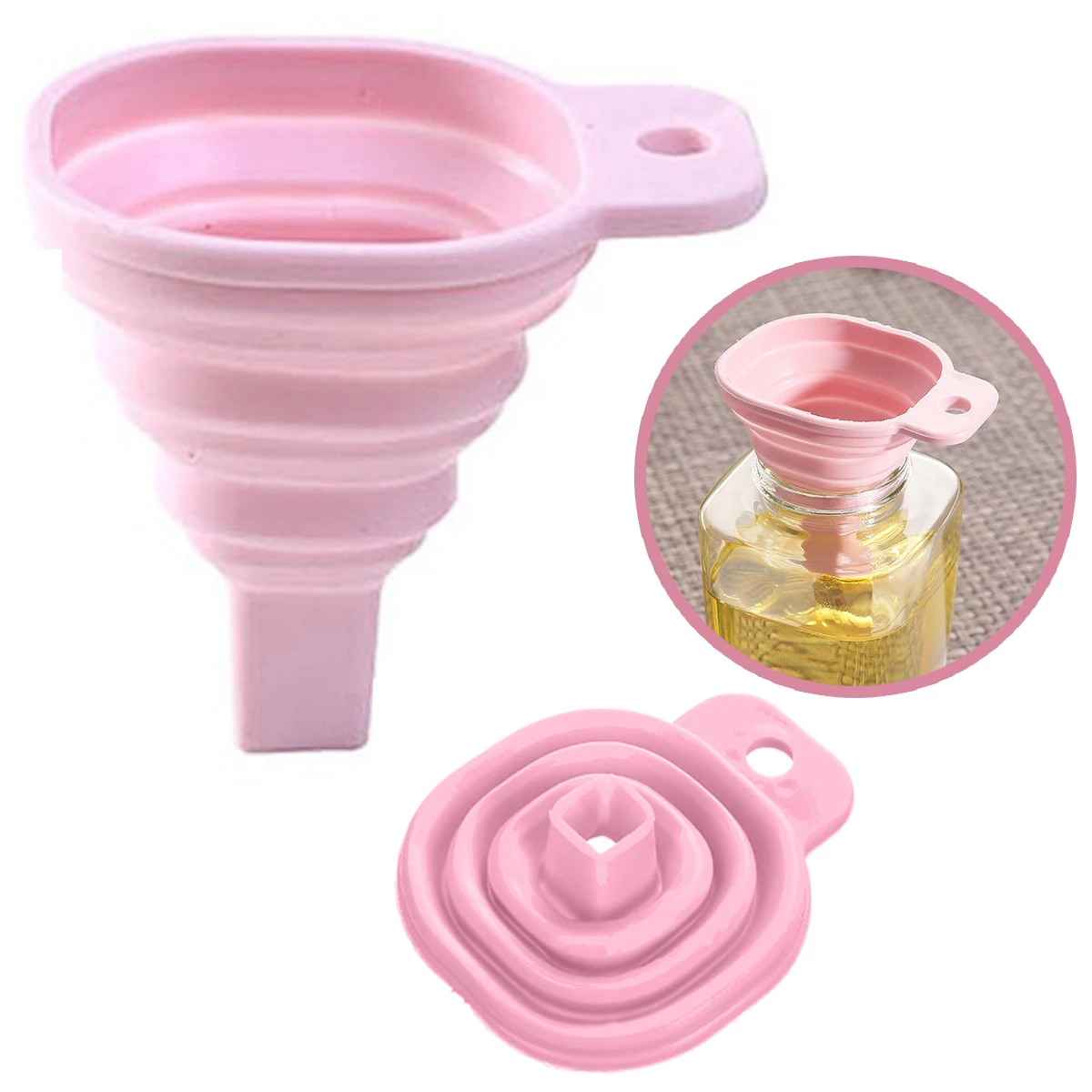 Novelty silicone folding funnel telescopic long Collapsible Style funnels for household liquid dispensing Kitchen Gadgets pink