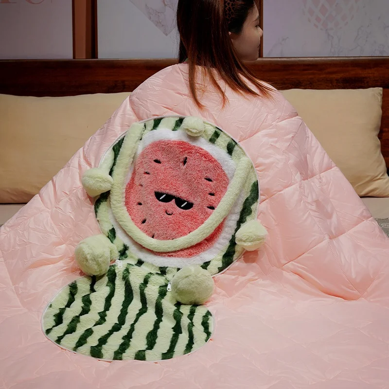 

Soft Watermelon Pillow Blanket 2-in-1 Couch Bed Sofa Comforter Non-Slip Base Machine Washable Home Decor Gift