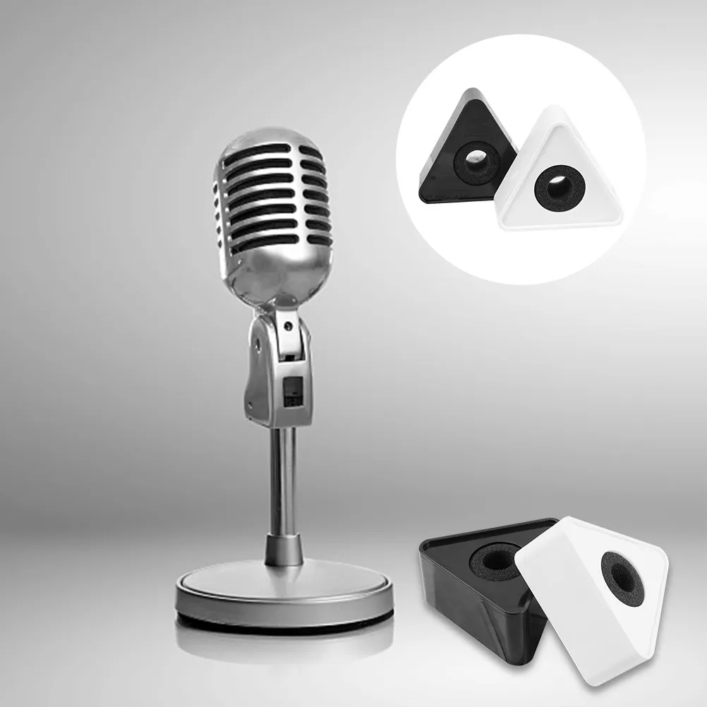 4Pcs Microphone Station Logos ABS Triangle Shaped Interview Mic Flag Stand Large Logo Display for Professional Reporters