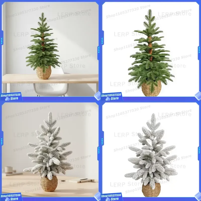2ft Mini Artificial Christmas Tree PE Material Eco Friendly Angel Vine Base Small Tabletop Xmas Decoration for Indoor Outdoor