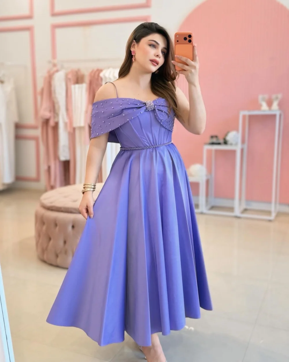 

Customized High Quality Women Jersey Rhinestone Beading A-Line Evening Dresses Formal Off-the-shoulder Sleeveless Prom Dresses