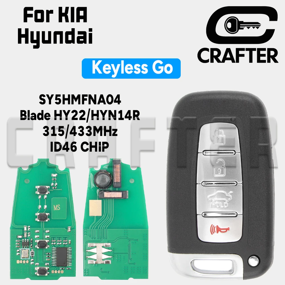 

Ключ Crafters SY5HMFNA04 ID 46, чип 315/433 МГц, умный автомобильный ключ для Hyundai I30 IX35 Sonata Genesis Equus Kia Forte Soul Rio Sorento