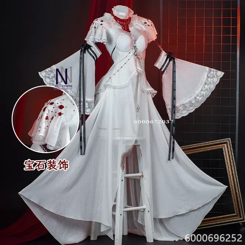 Game Path to Nowhere Coquelic Cosplay Costume Sexy White Dress with Wig Flower Hairpin Fingernails Legwear for Girls Halloween