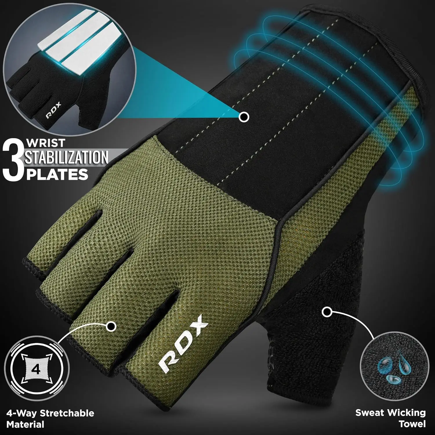 RDX Workout Gloves, 15-Inch Long Support Strap Anti Slip Palm Protection with 3 Wrist Alignment Plates, Powerlifting Deadlifting