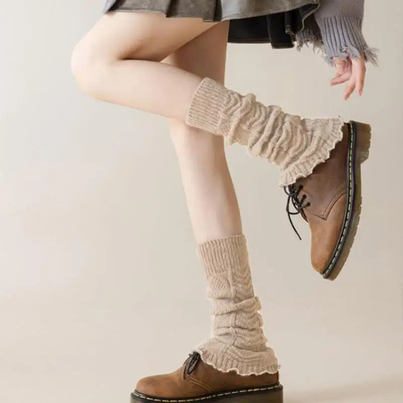 

Leg Warmers Women Autumn Winter Hemp Flowers Kneepad Female Girls Pile Heap Socks Sports Safety Knitted Soft Warm Long