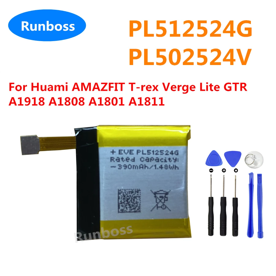 New PL512524G PL502524V 390mAh Battery For Huami AMAZFIT T-rex Verge Lite Gtr A1918 A1808 A1801 A1811 Smart Watch Batteries