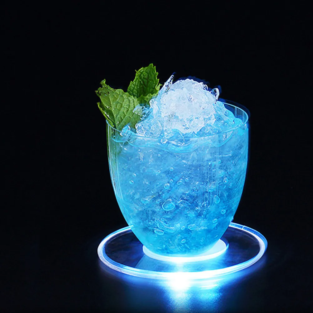 2Pcs LED Light Acrylic Coasters Ultrathin Transparent Table Mats Battery Powered for Home Bar Party Creative Flashing Cup