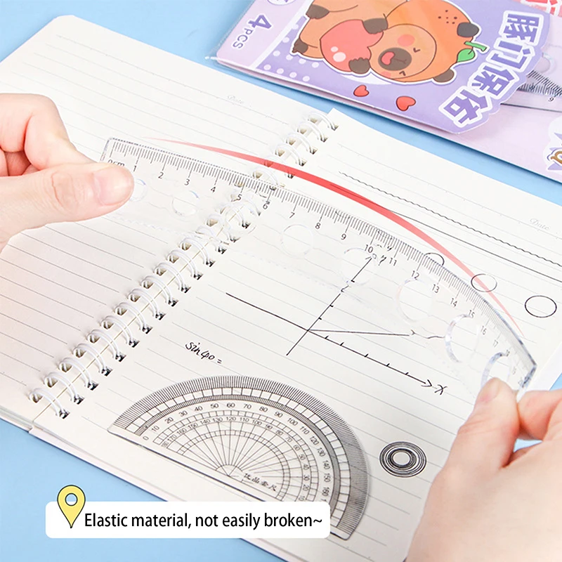 4pce/Set Schattige Cartoon Capibala Liniaal Transparant Briefpapier Set Student Driehoek Liniaal Gradenboog Plastic Liniaal