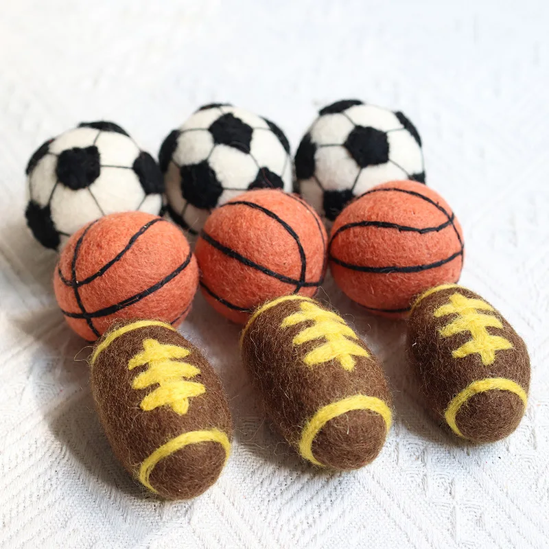 Ins Handmade Wool Felt 3D Three-dimensional Simulation Soccer Basketball Rugby Ornaments Handheld Toys Decompress Toys