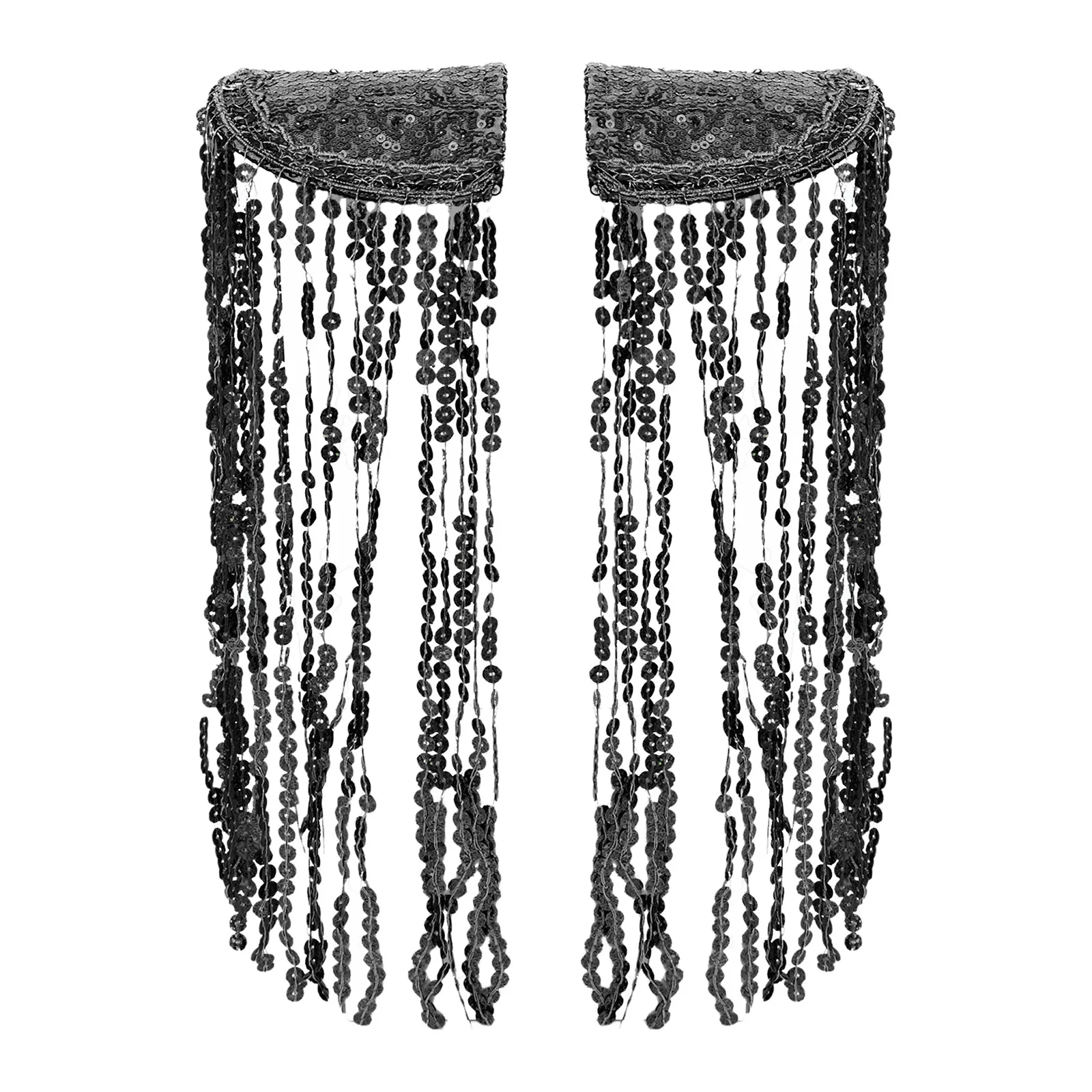 Women Men Shiny Tassel Sequins Epaulet Shoulder Badge for Clothes Punk Coat Suit DIY Tassel Shoulder Clips Appliques 1 Pair
