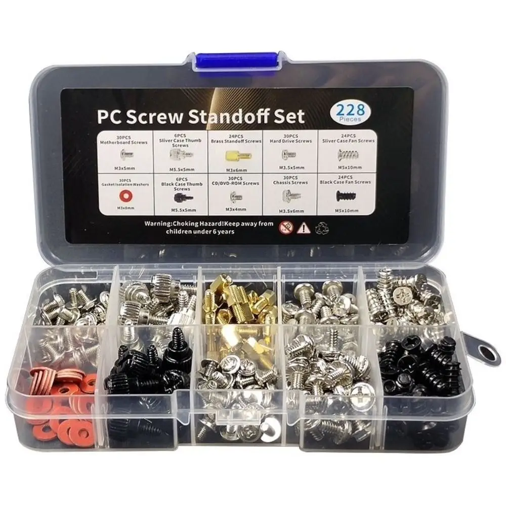 228pcs Computer Repair Screw Assortment Kit Hardware Tools High Hardness Standoff Assortment Kit Antioxidant Wear-resistant