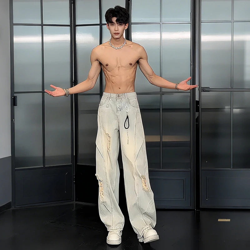 

American High Street Men's Jeans Summer Trendy Brand Versatile Waed Proc Vibe Knife Pants Deconstructed Long Pants