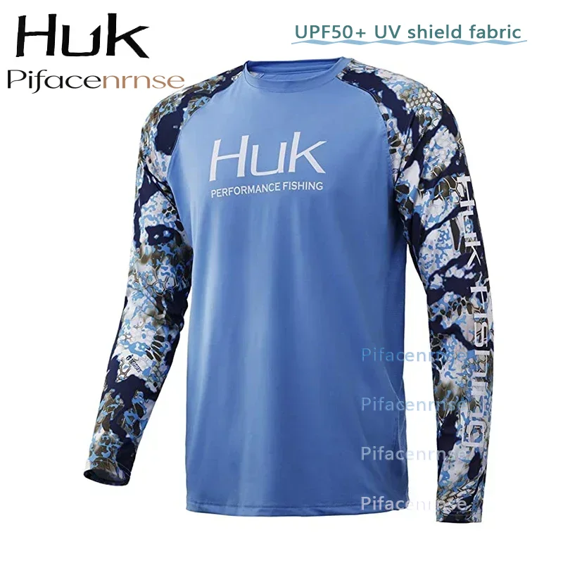 HUK Men's Long Sleeve Hooded Fishing Shirt UPF 50+ UV Protection Breathable Sweatshirt with Mask Fishing Apparel