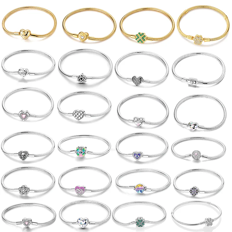 

925 Sterling Silver Original Bracelet 17-20CM Stars Love Zircon Bracelets Fit DIY Charms Birthday Jewelry Gift For Women