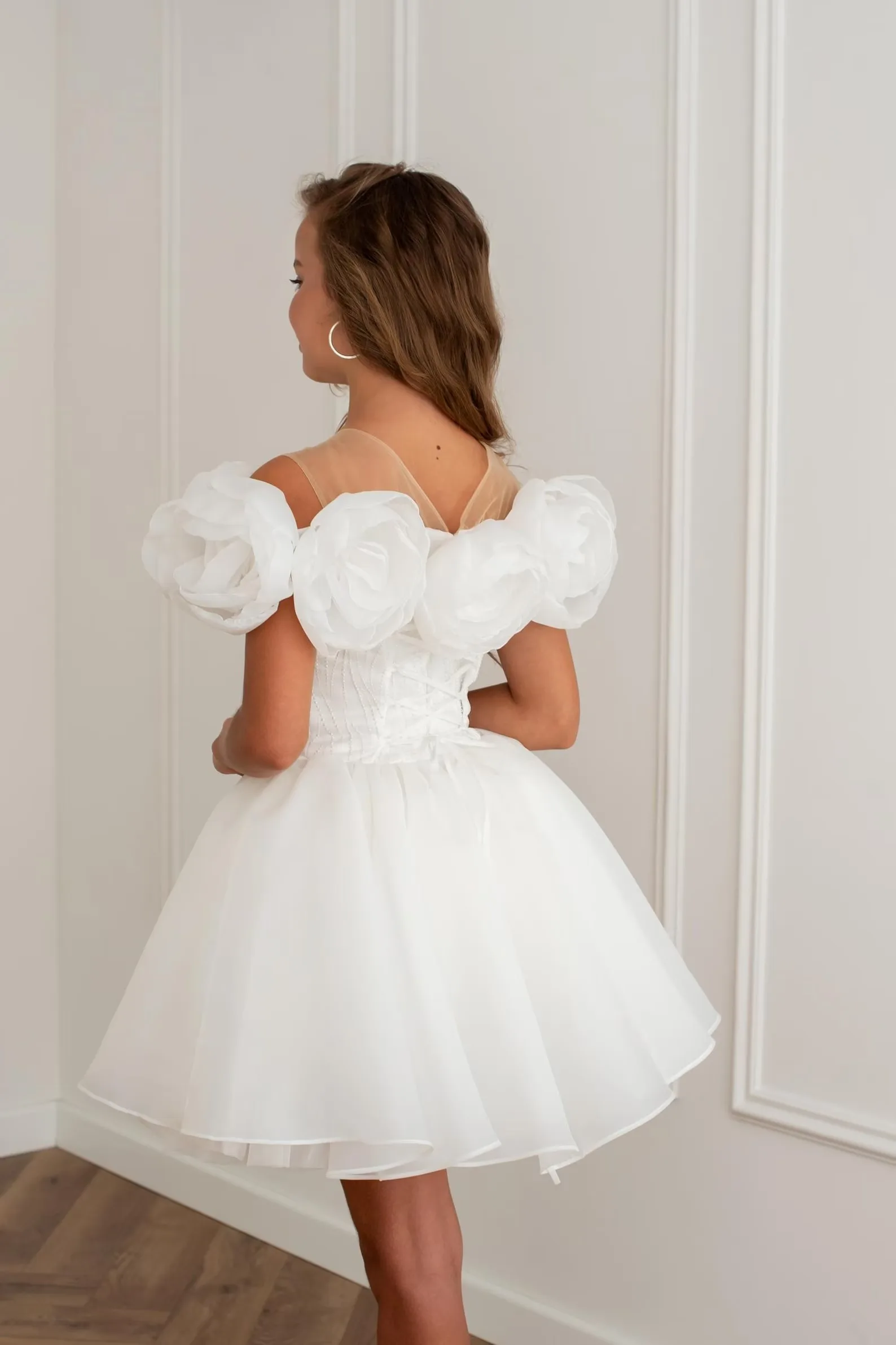 2026 New Summer Off-Shoulder Short Flower Girl Dress Elegant Handmade Three-dimensional Rose A-Line Wedding Dress Girls Party
